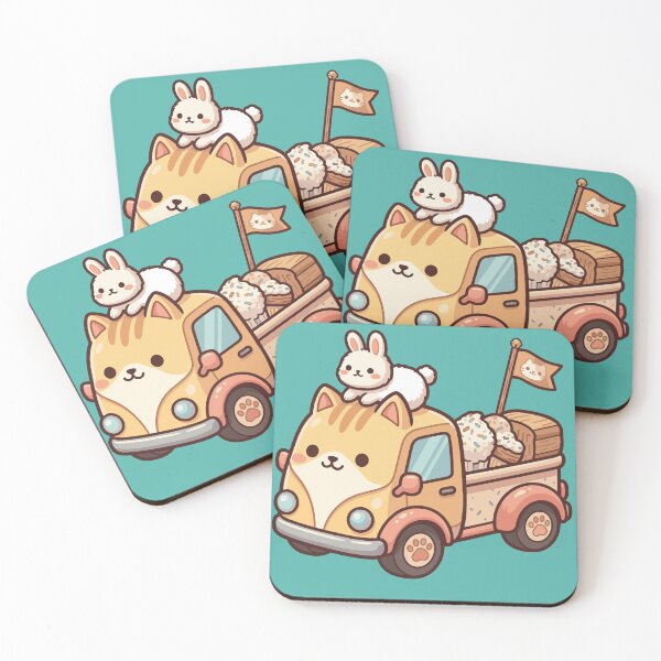 Item preview, kawaii cat,food truck with bunny baker and pastries designed and sold by Mochii-studio.
