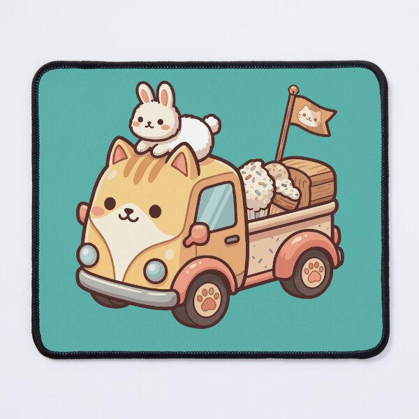 Item preview, kawaii cat,food truck with bunny baker and pastries designed and sold by Mochii-studio.