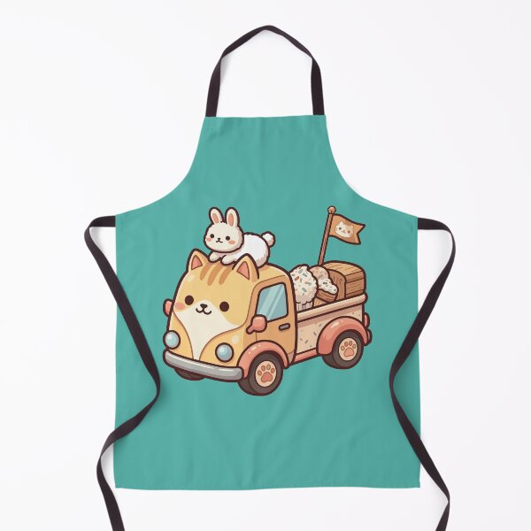 Item preview, kawaii cat,food truck with bunny baker and pastries designed and sold by Mochii-studio.
