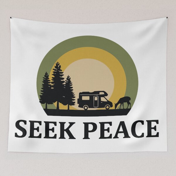 Item preview, Seek Peace - Deer & Forest Van Life Retro Sunset Circle Banner designed and sold by ArcApparel2020.