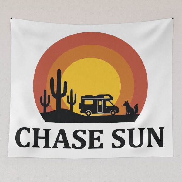 Item preview, Chase Sun - Fox & Desert Van Life Retro Sunset Circle Banner designed and sold by ArcApparel2020.