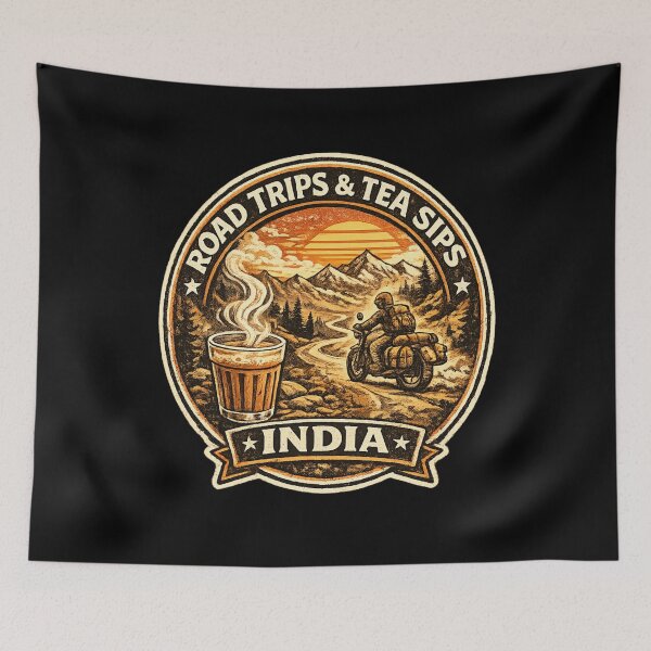 Item preview, Road Trips & Tea Sips India Retro Motorcycle T-Shirt | Vintage Chai Rider Adventure Design designed and sold by Globalcitytees.