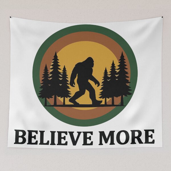 Item preview, Believe More - Retro Bigfoot Silhouette Wilderness Circle designed and sold by ArcApparel2020.