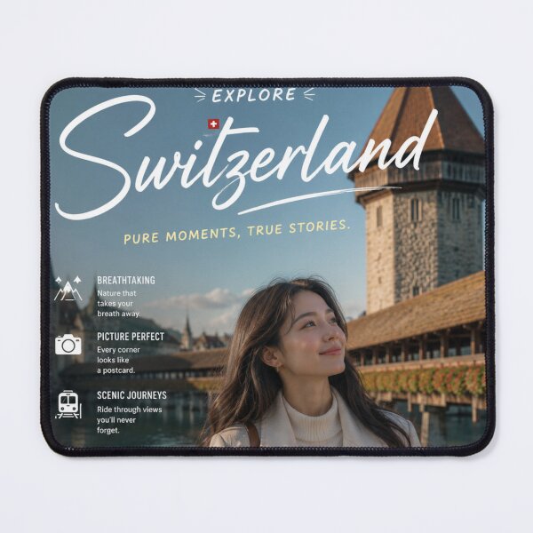 Item preview, Explore Switzerland Vintage Travel Poster | Lucerne Bridge Scenic European Wall Art designed and sold by Inkora-Art.