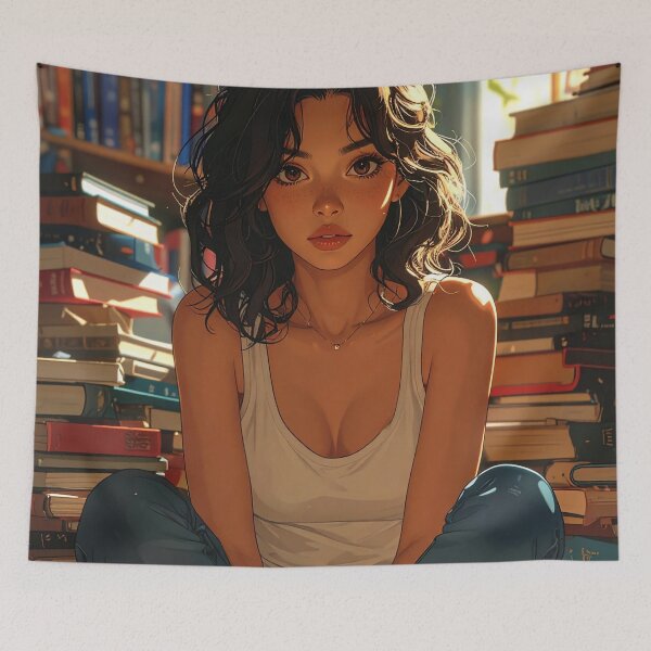 Item preview, ​Cozy Anime Girl Reading in Library designed and sold by Kavin786.