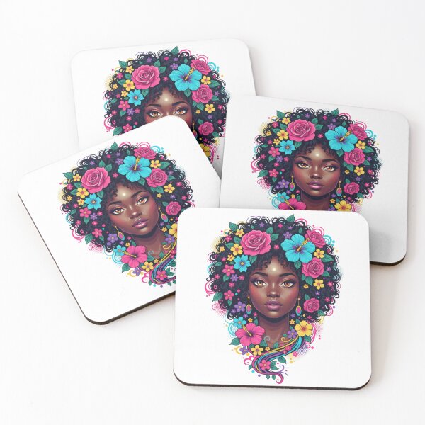 Item preview, Deep Black Woman W/ Bright Flower Adorned Afro designed and sold by BlessedBlackBeautiful.