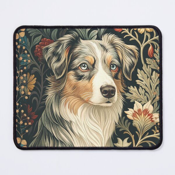 Item preview, William Morris Blue Merle Aussie Dog Floral Art designed and sold by AntiqueImages.