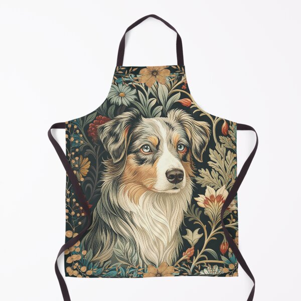 Item preview, William Morris Blue Merle Aussie Dog Floral Art designed and sold by AntiqueImages.