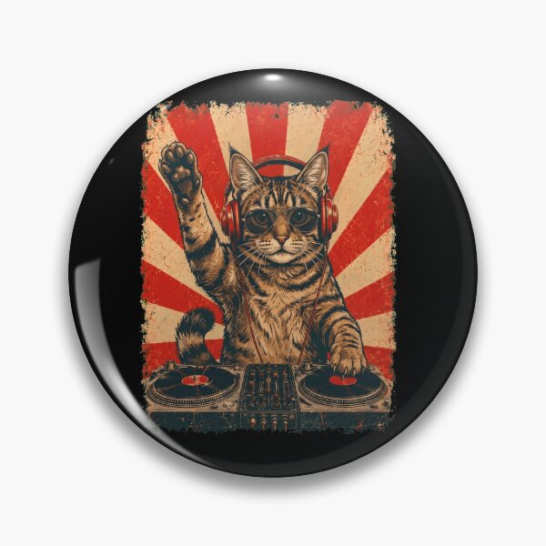Item preview, Vintage DJ American Bobtail With Headphones Art Cat Owner designed and sold by DoodleTortle.