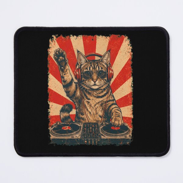 Item preview, Vintage DJ American Bobtail With Headphones Art Cat Owner designed and sold by DoodleTortle.