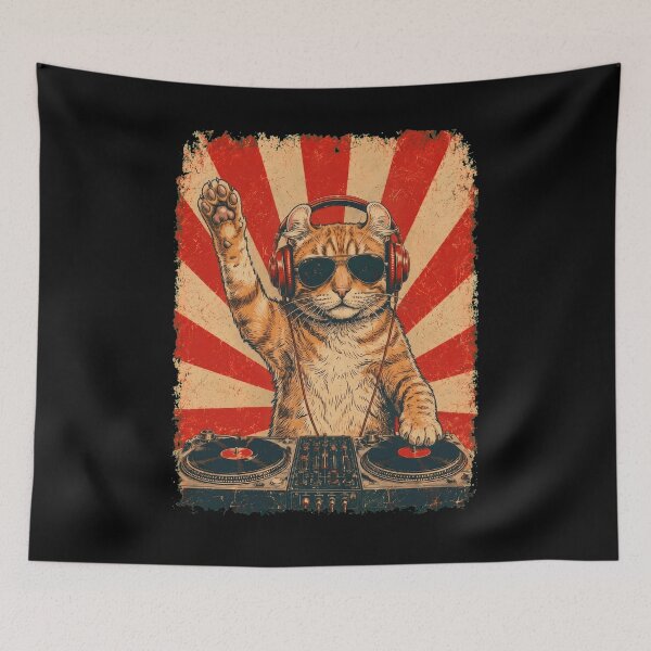 Item preview, Vintage DJ American Curl With Headphones Art Cat Owner designed and sold by DoodleTortle.
