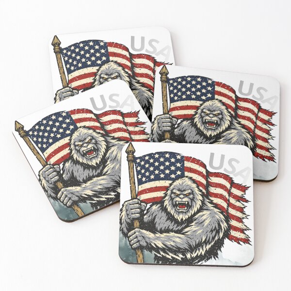 Item preview, Grey Yeti Bigfoot Patriotic American USA US Flag designed and sold by ConcepTWM.