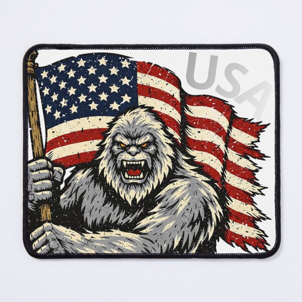 Item preview, Grey Yeti Bigfoot Patriotic American USA US Flag designed and sold by ConcepTWM.