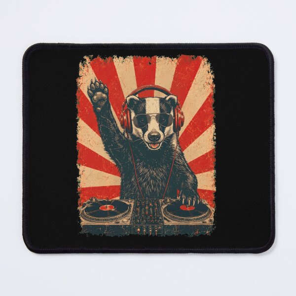 Item preview, Vintage DJ Badger With Headphones Art Animal Lover designed and sold by DoodleTortle.
