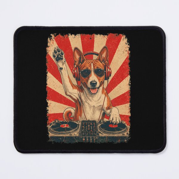 Item preview, Vintage DJ Basenji With Headphones Art Dog Owner designed and sold by DoodleTortle.