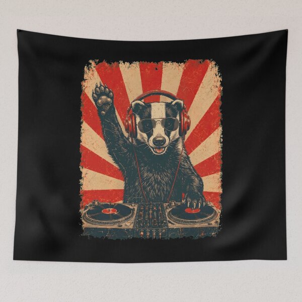 Item preview, Vintage DJ Badger With Headphones Art Animal Lover designed and sold by DoodleTortle.