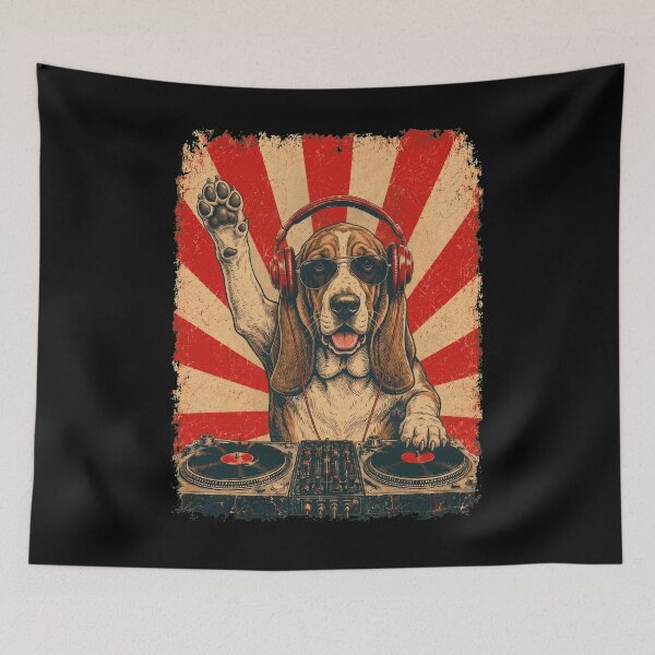 Item preview, Vintage DJ Basset Hound With Headphones Art Dog Owner designed and sold by DoodleTortle.