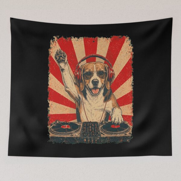 Item preview, Vintage DJ Beagle With Headphones Art Dog Owner designed and sold by DoodleTortle.