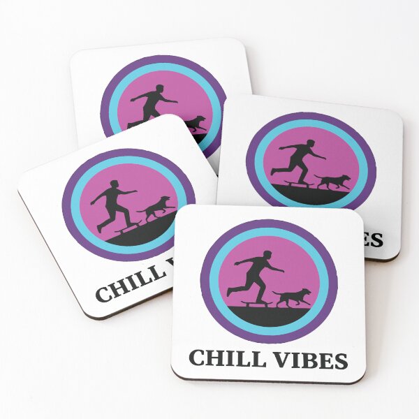 Item preview, Chill Vibes - Retro Skateboarder & Dog Synthwave Circle designed and sold by ArcApparel2020.