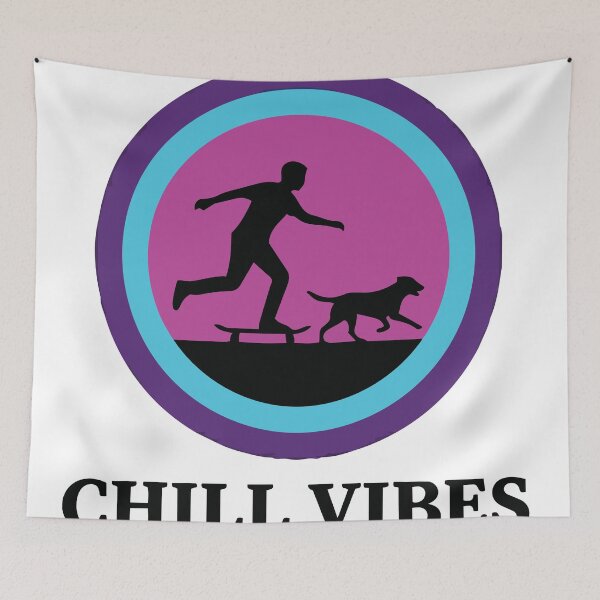 Item preview, Chill Vibes - Retro Skateboarder & Dog Synthwave Circle designed and sold by ArcApparel2020.