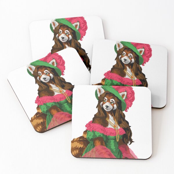 Item preview, Red Panda in Pink & Green Dress & Hat designed and sold by KlakkDrawsStuff.