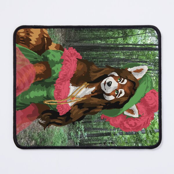 Item preview, Red Panda in Pink & Green Dress & Hat designed and sold by KlakkDrawsStuff.