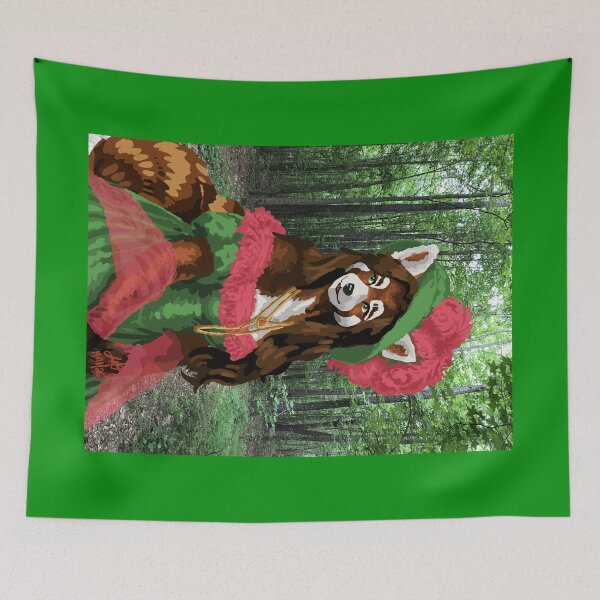 Item preview, Red Panda in Pink & Green Dress & Hat designed and sold by KlakkDrawsStuff.