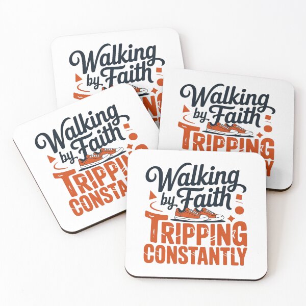 Item preview, Walking by Faith Tripping Constantly Funny Christian Shirt Design designed and sold by MerchlyMike.