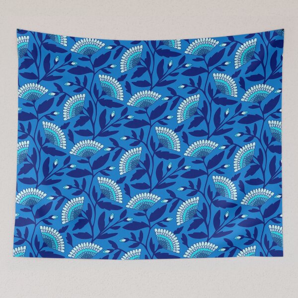 Item preview, Blue bohemian blooms floral pattern designed and sold by Jennifer Ladd.