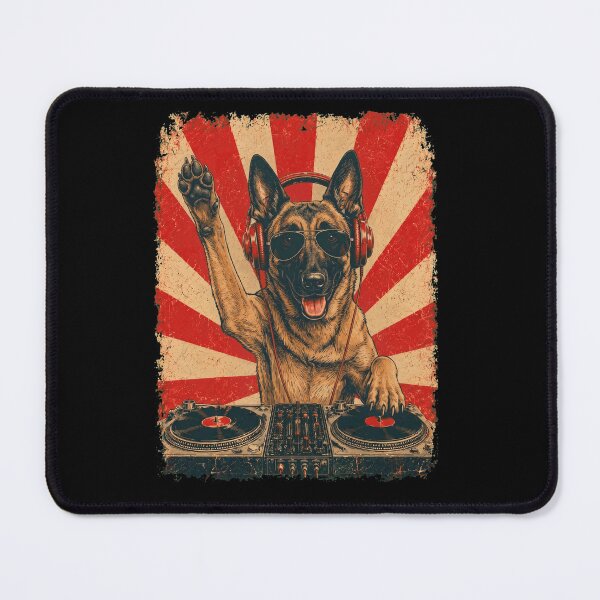 Item preview, Vintage DJ Belgian Malinois With Headphones Art Dog Owner designed and sold by DoodleTortle.