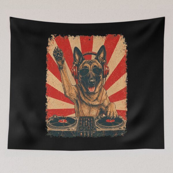Item preview, Vintage DJ Belgian Malinois With Headphones Art Dog Owner designed and sold by DoodleTortle.