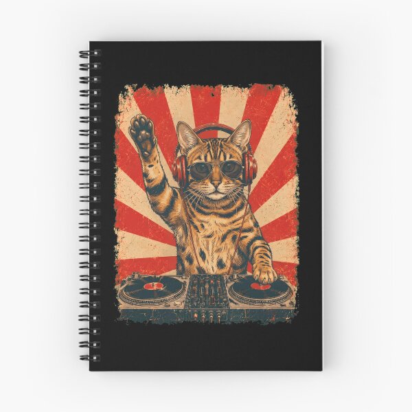 Aperçu de l'œuvre Chat Bengal vintage DJ avec casque audio, propriétaire d'un chat d'art créée et vendue par DoodleTortle.