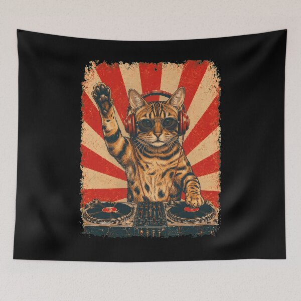 Item preview, Vintage DJ Bengal With Headphones Art Cat Owner designed and sold by DoodleTortle.