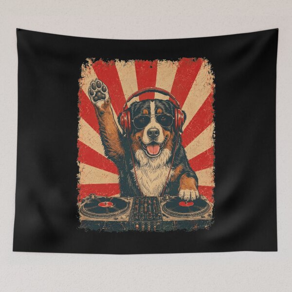 Item preview, Vintage DJ Bernese Mountain Dog With Headphones Art Dog Owner designed and sold by DoodleTortle.