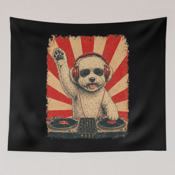 Item preview, Vintage DJ Bichon Frise With Headphones Art Dog Owner designed and sold by DoodleTortle.