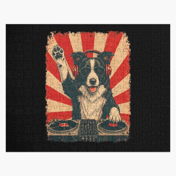 Item preview, Vintage DJ Border Collie With Headphones Art Dog Owner designed and sold by DoodleTortle.