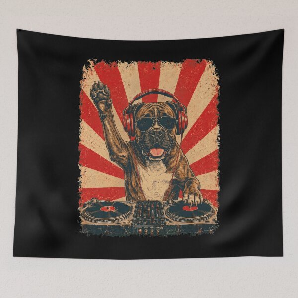 Artikelvorschau, Vintage DJ Boxer Hund mit Kopfhörern Kunst Hundebesitzer entworfen und verkauft von DoodleTortle.