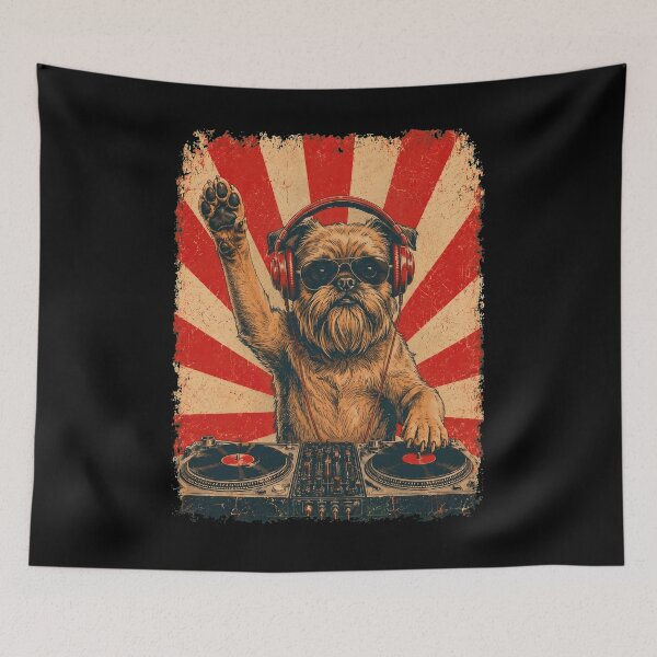 Item preview, Vintage DJ Brussels Griffon With Headphones Art Dog Owner designed and sold by DoodleTortle.