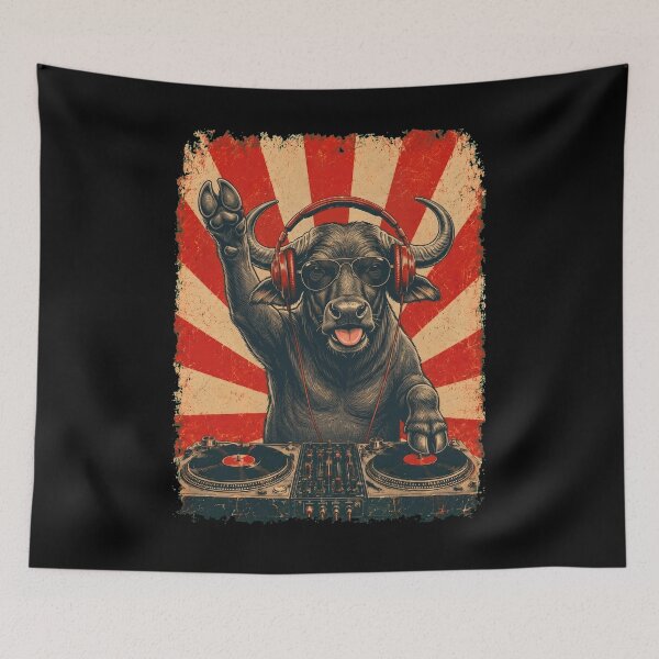 Item preview, Vintage DJ Buffalo With Headphones Art Animal Lover designed and sold by DoodleTortle.