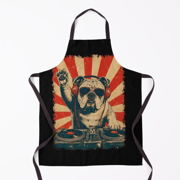 Item preview, Vintage DJ Bulldog With Headphones Art Dog Owner designed and sold by DoodleTortle.