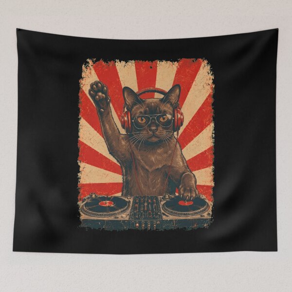 Item preview, Vintage DJ Burmese With Headphones Art Cat Owner designed and sold by DoodleTortle.
