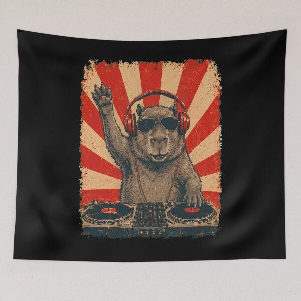 Item preview, Vintage DJ Capybara With Headphones Art Animal Lover designed and sold by DoodleTortle.