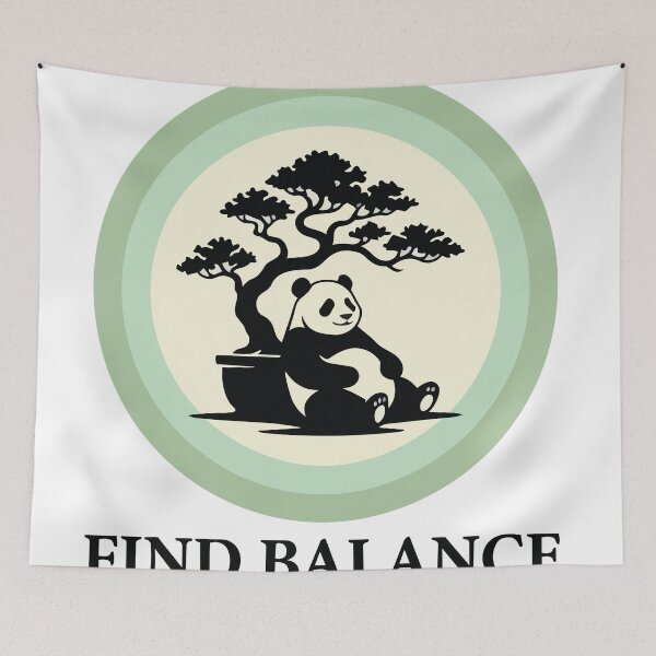 Item preview, Find Balance - Peaceful Panda & Bonsai Nature Silhouette designed and sold by ArcApparel2020.