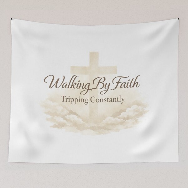 Item preview, Walking By Faith Tripping Constantly – Christian Faith Sticker with Cross designed and sold by MerchlyMike.