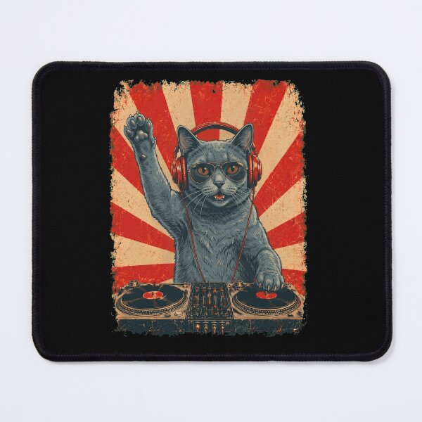 Item preview, Vintage DJ Chartreux With Headphones Art Cat Owner designed and sold by DoodleTortle.
