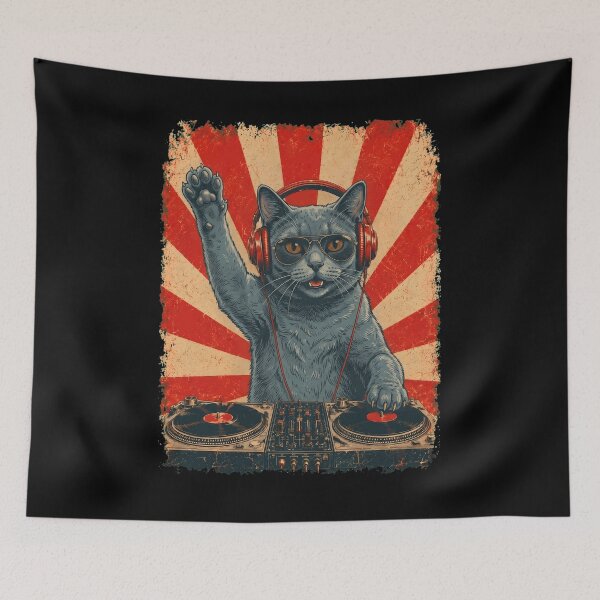 Item preview, Vintage DJ Chartreux With Headphones Art Cat Owner designed and sold by DoodleTortle.
