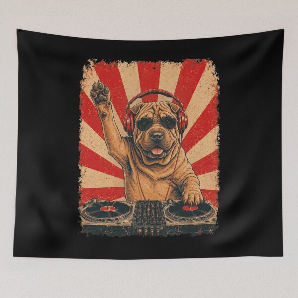 Item preview, Vintage DJ Chinese Shar Pei With Headphones Art Dog Owner designed and sold by DoodleTortle.
