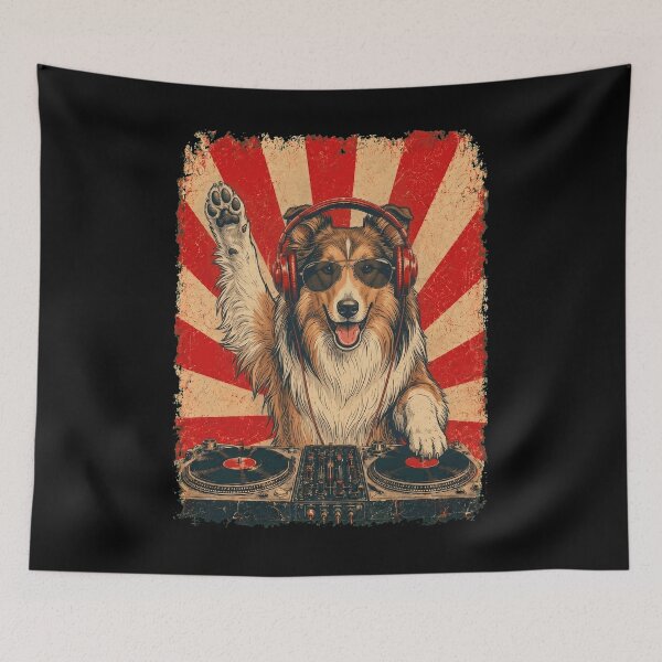 Item preview, Vintage DJ Collie With Headphones Art Dog Owner designed and sold by DoodleTortle.