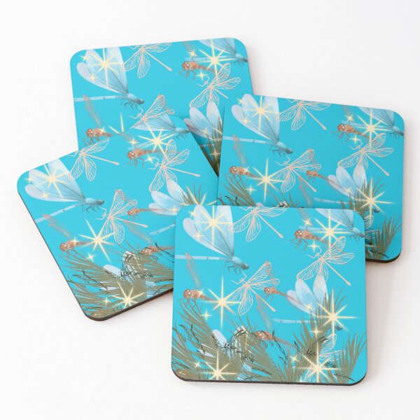 Item preview, Dragonfly Sparkle Teal Blue Grass Botanical Nature Art Print designed and sold by Extremeallie.
