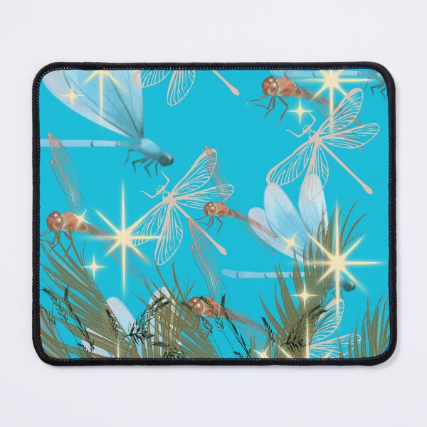 Item preview, Dragonfly Sparkle Teal Blue Grass Botanical Nature Art Print designed and sold by Extremeallie.